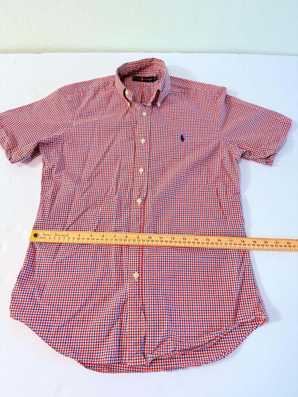Ralph Lauren Short Sleeve Button Down‎ Shirt Red Blue Gingham Size S